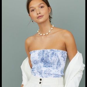 Blue & White Patterned Smocked Tube Top